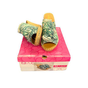 Sugar Honora Tropical Sandal Slip-on Open Back Peep Toe Espadrille Wedge Size 10